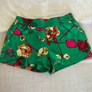 JCrew Kelly Green Hibiscus Flowers Punk Floral Boardwalk Pull-On Linen Shorts